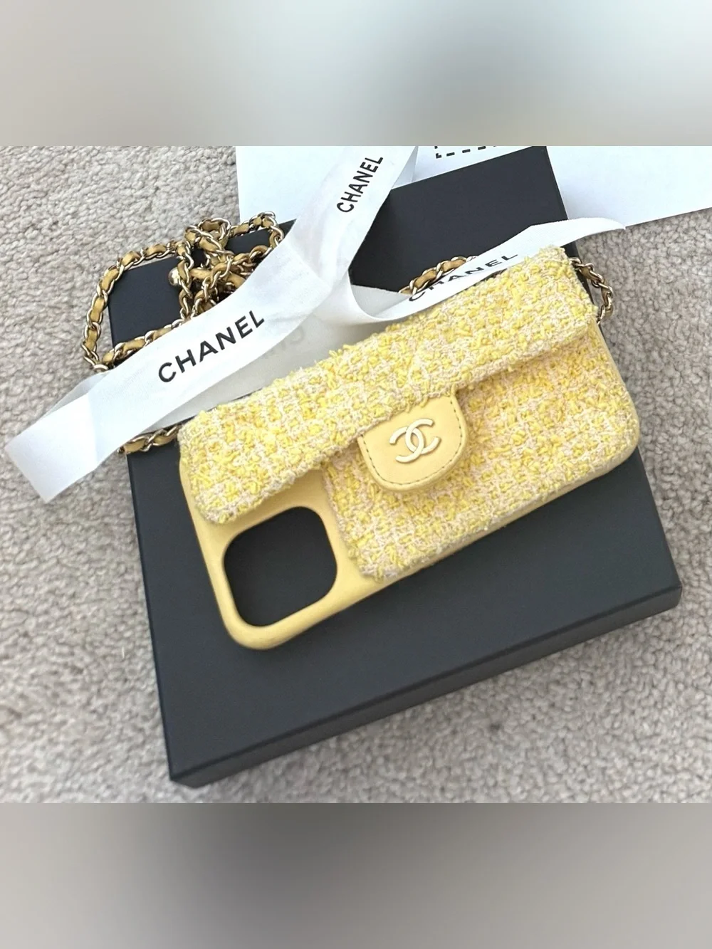Chanel Pearl Crush Phone Case with Chain Quilted Tweed iPhone 13 Pro